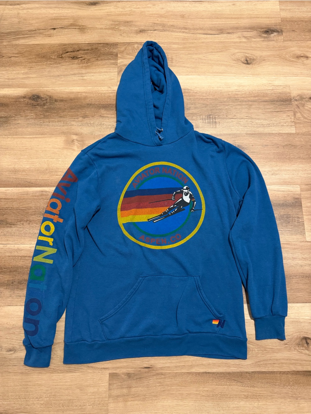 Aviator Nation Aspen CO Ski Hoodie Gray Rainbow Logo Made USA XL